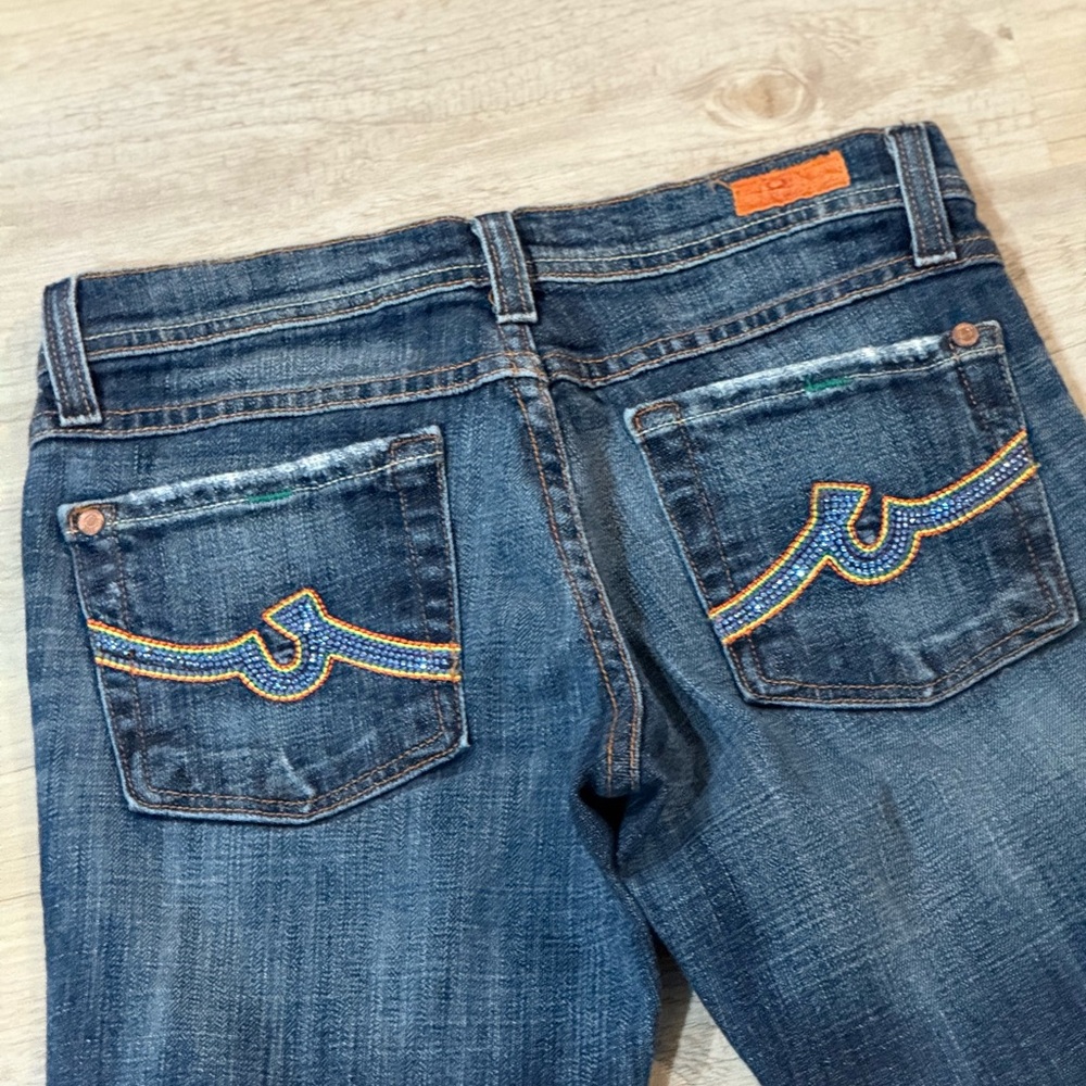 Classic Blue Boot Cut Jeans with Embroidered Pockets